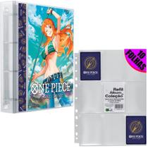 Pasta Fichário 4 Argolas Coleção Carta Cards One Piece Card Game Nami + 10 Folhas