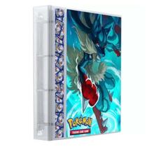 Pasta Fichário Áilbum Cristal Cartas Cards Pokémon Lucario com 10 Folhas 9 Bolsos 4 Argolas