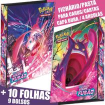 Pasta Fichário Álbum Capa Dura 4 Argolas Pokémon Golpe Fusão Mew e Gengar com 10 Folhas Cartas Cards