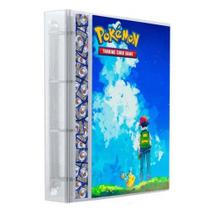 Pasta Fichário Álbum Cartas Cards Pokémon Ash e Pikachu com 10 Folhas 9 Bolsos 4 Argolas