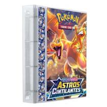 Pasta Fichário Álbum Cartas Cards Pokémon Charizard Astros com 10 Folhas 9 Bolsos 4 Argolas