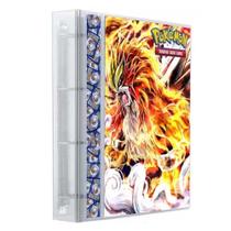 Pasta Fichário Álbum Cartas Cards Pokémon Entei com 10 Folhas 9 Bolsos 4 Argolas
