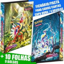 Pasta Fichário Álbum Cartas Cards Pokémon Escarlate Violeta Koraidon Miraidon 4 Argolas 10 Folhas