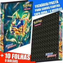 Pasta Fichário Álbum Cartas Cards Pokémon Espada e Escudo Realeza Absoluta 4 Argolas + 10 Folhas