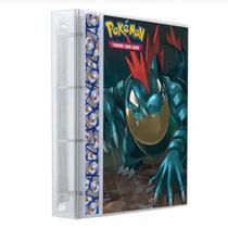 Pasta Fichário Álbum Cristal Cartas Cards Pokémon Feraligatr com 10 Folhas 9 Bolsos 4 Argolas