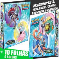 Pasta Fichário Álbum Pokémon Amigos de Jornada Capa Dura 4 Argolas Cartas Cards com 10 Folhas