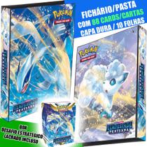 Pasta Fichário Álbum Pokémon Espada Escudo Tempestade Prateada Lugia Vulpix 88 Cartas Card 10 Folhas