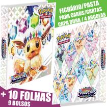 Pasta Fichário Álbum Pokémon Evoluções Prismáticas Eevee Sylveon Capa Dura Cartas Cards + 10 Folhas