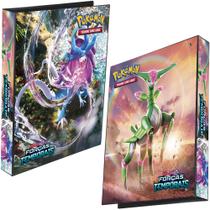 Pasta Fichário Álbum Pokémon Forças Temporais Onda Ando e Folhas Férreas 4 Argolas Capa Dura