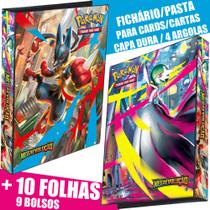 Pasta Fichário Álbum Pokémon Mega Evolução Lucario Gardevoir Capa Dura 4 Argolas Carta Card 10 Folha