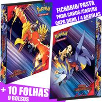 Pasta Fichário Álbum Pokémon Rivais Predestinados Capa Dura 4 Argolas Cartas Cards com 10 Folhas