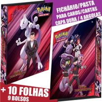 Pasta Fichário Álbum Pokémon Rivais Predestinados Equipe Rocket Capa Dura Cartas Cards + 10 Folhas