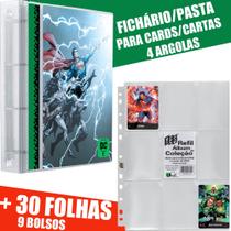 Pasta Fichário Carta Cards 4 Argolas HRO DC Batman Mulher Maravilha Superman + 30 Folhas