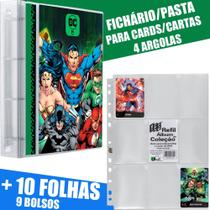 Pasta Fichário Carta Cards 4 Argolas HRO DC Liga da Justiça + 10 Folhas