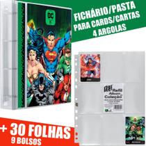 Pasta Fichário Carta Cards 4 Argolas HRO DC Liga da Justiça + 30 Folhas