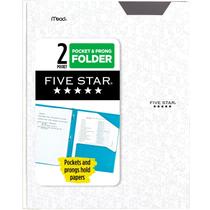 Pasta Five Star Stay-Put de plástico colorida, 2 bolsos, branca