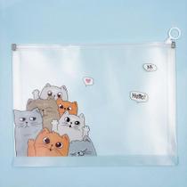 Pasta Plástica Transparente Gatinhos A4 - Ideal para Organização