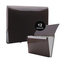 Pasta Sanfonada 12 Divisórias Fume A4 com Visor e Elástico Dello Resistente para Organizar Documentos Trabalhos Projetos