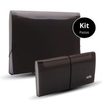 Pasta Sanfonada 12 Divisórias Fume Kit 2 Tamanhos c/ Visor e Elástico Dello p/ Organizar Documentos Cheques Promissórias