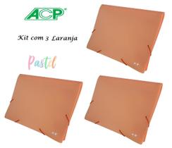 Pasta Sanfonada A4 12 Div. Laranja Pastel 1727 Kit Com 3 ACP