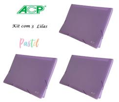 Pasta Sanfonada A4 12 Div. Roxo Pastel 1727 Kit Com 3 ACP