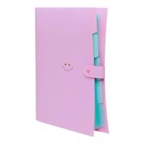 Pasta Sanfonada A4 c/ 5 Divisórias Polibras - Rosa Pastel