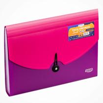 Pasta Sanfonada Dual A4 com 12 Divisórias em Cores Pink e Roxo - BRW Pasta Sanfonada Dual A4 com 12 Divisórias em Cores Pink e Roxo - BRW