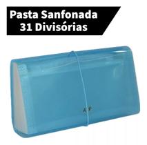 Pasta Sanfonada Pequena Cheque 31 Divisórias 14,5x26cm ACP para Transportar e Guardar Papéis e Documentos