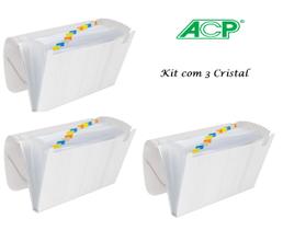 Pasta Sanfonada Plastica A4 12 Div. Cristal Kit c/3 Pcs ACP