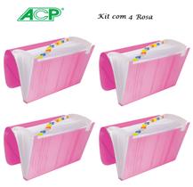 Pasta Sanfonada Plastica A4 12 Div. Rosa Kit c/4 Pcs ACP