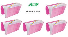 Pasta Sanfonada Plastica A4 12 Div. Rosa Kit c/5 Pcs ACP