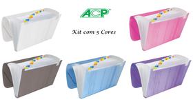 Pasta Sanfonada Plastica A4 12 Div. Sortido Kit c/5 Pcs ACP