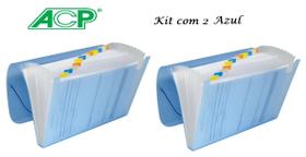 Pasta Sanfonada Plastica A4 12 Divisoes Azul Kit c/2 Pcs ACP