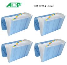 Pasta Sanfonada Plastica A4 12 Divisoes Azul Kit c/4 Pcs ACP