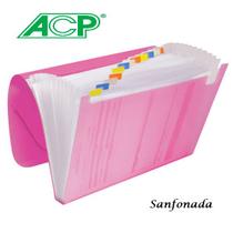 Pasta Sanfonada Plastica A4 12 Divisoes Rosa ACP