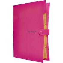 Pasta Sanfonada Plástica A4 5 Divisões Rosa Neon