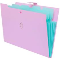 Pasta Sanfonada Plástica A4 5 Divisoes Rosa Pastel