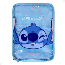 Pasta universitária escolar com bolsos e ziper stitch disney Pasta universitária escolar com bolsos e ziper stitch disney