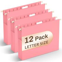 Pastas de arquivo suspensas Pnettco Letter Size, pacote com 12 unidades, rosa coral