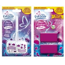Pastilha Bloco Sanitário 30g Com Suporte + Refil Detergente Com 2 Blocos Reposição Novo Frescor Kit:Sup. Lavanda + Ref.