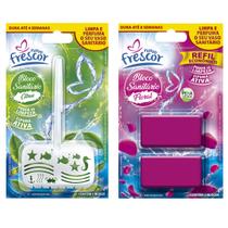 Pastilha Bloco Sanitário 30g Com Suporte + Refil Detergente Com 2 Blocos Reposição Novo Frescor