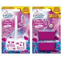 Pastilha Bloco Sanitário 30g Com Suporte + Refil Detergente Com 2 Blocos Reposição Novo Frescor