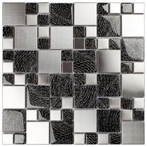 Pastilha de Metal e Vidro 29,8x29,8cm Glass Mosaic Espelhado/Escovado