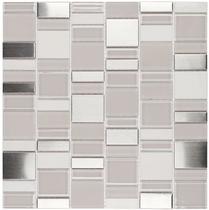 PASTILHA DE VIDRO COM METAL SP02 PETRUS CINZA BCA 30,3x30cm