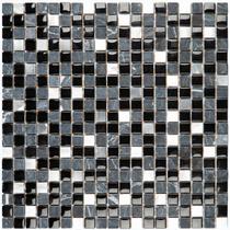 Pastilha de vidro com pedra e metal GS200-1 GLASS STONES PRETO 31x31cm
