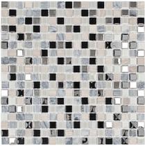 Pastilha de vidro com pedra e metal SMG102 - SLIM PRETA E CINZA30,5x30,5cm