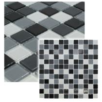 Pastilha De Vidro Para Cozinha Banheiro Piscina Cristal Lisa Mescla Preto Branco Cinza 30x30cm - La Bella Griffe