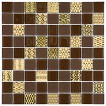 Pastilha de Vidro Patchwork 29,2x29,2cm Marrom Claro/Escuro