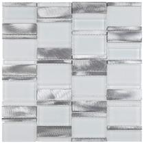 Pastilha Mesclada de Vidro e Inox 29,4 X 29,8cm Petrus Glass Mosaic (placas) Branco/Metal
