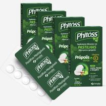 Pastilha Própolis Verde Mentol e Vitamina C p/ Garganta Phitoss Sabor Mentol, Limão e Gengibre Kit c/ 4